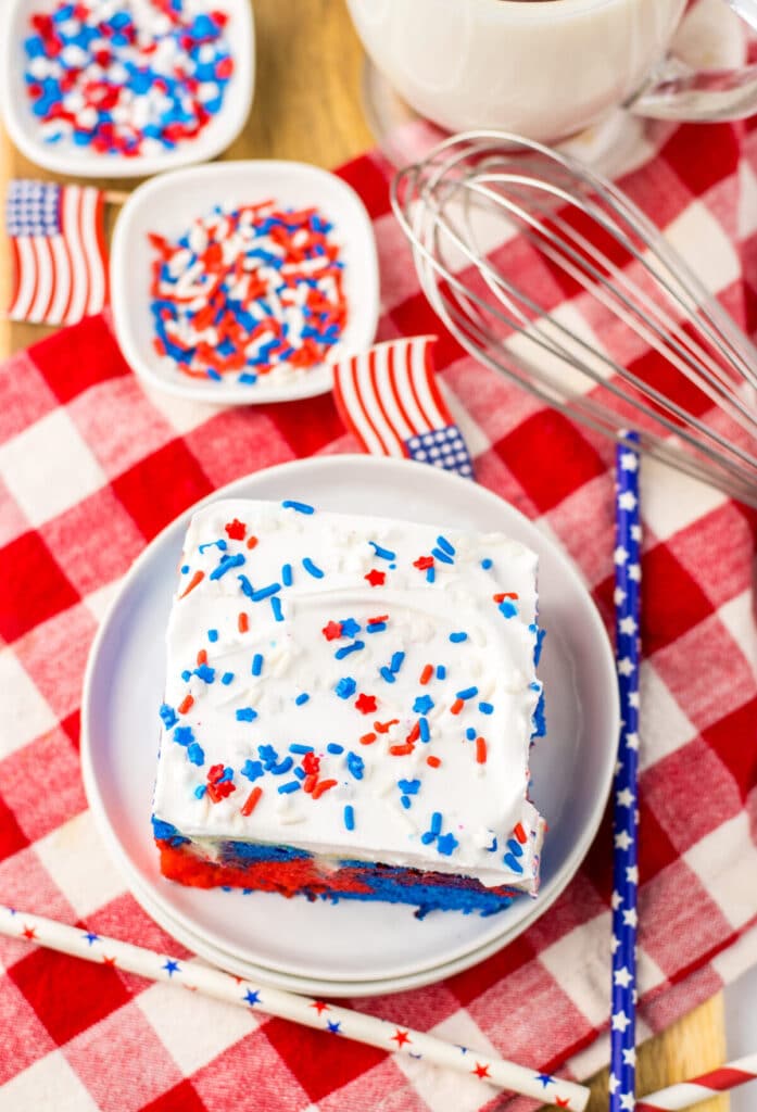 Red White Blue Poke Cake plated