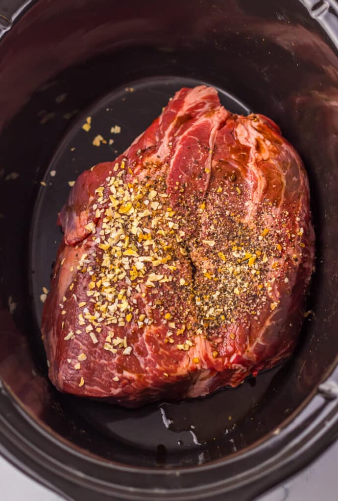 Slow Cooker Arbys Roast Beef and Cheddar Sandwiches in slow cooker