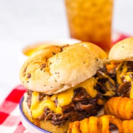 Slow Cooker Arbys Roast Beef and Cheddar Sandwiches plated