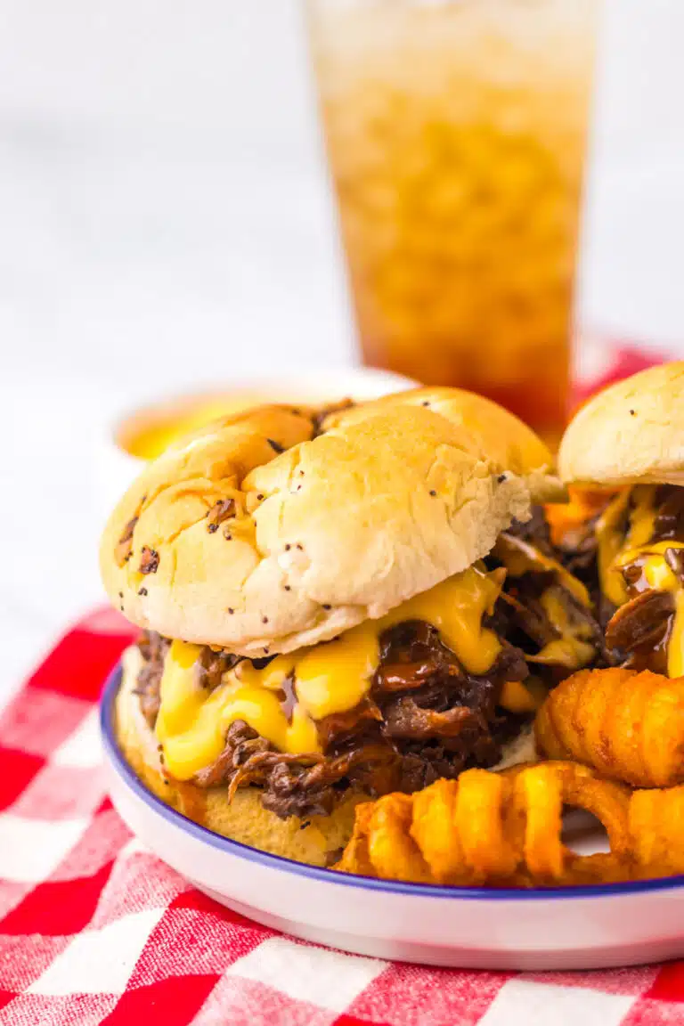 Slow Cooker Arbys Roast Beef and Cheddar Sandwiches plated