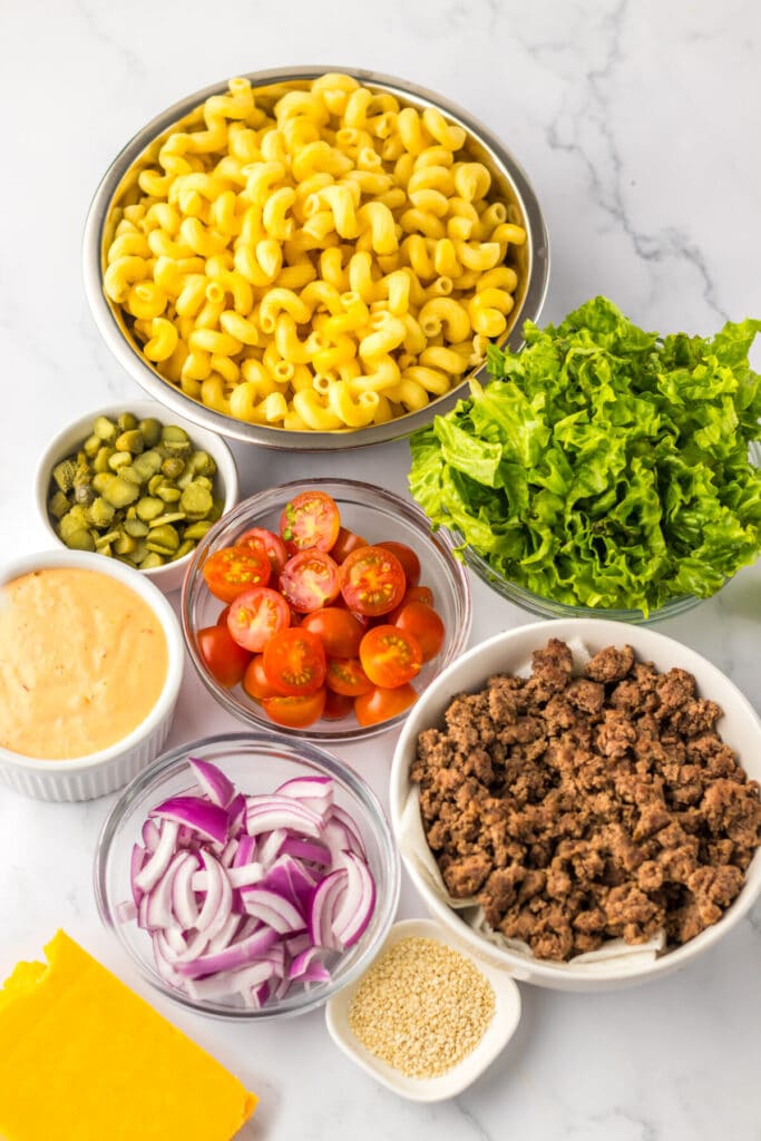 Big Mac Pasta Salad ingredients