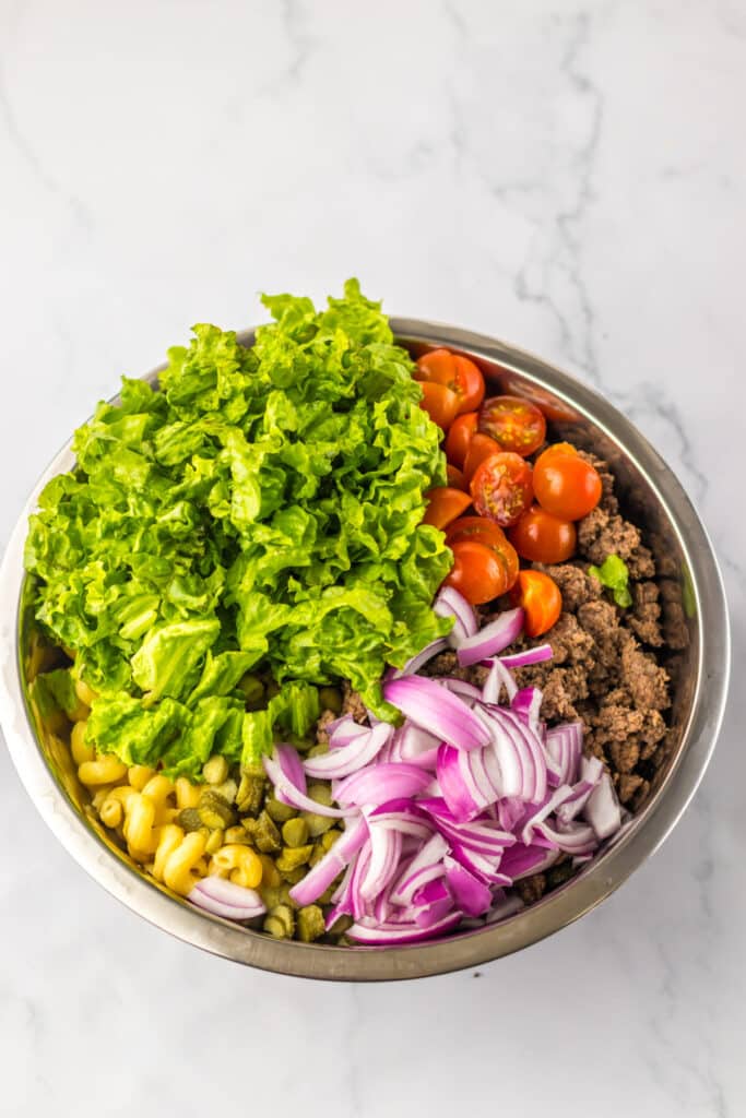 Big Mac Pasta Salad in bowl