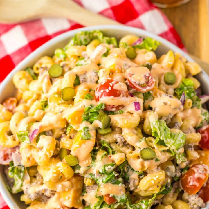 Big Mac Pasta Salad in bowl