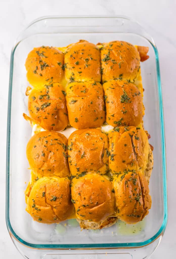 Chicken Bacon Ranch Sliders ready for oven