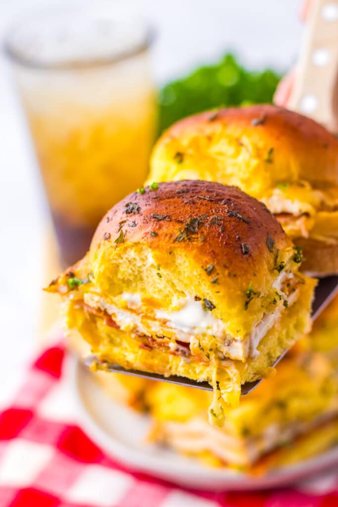 Chicken Bacon Ranch Sliders on spatula