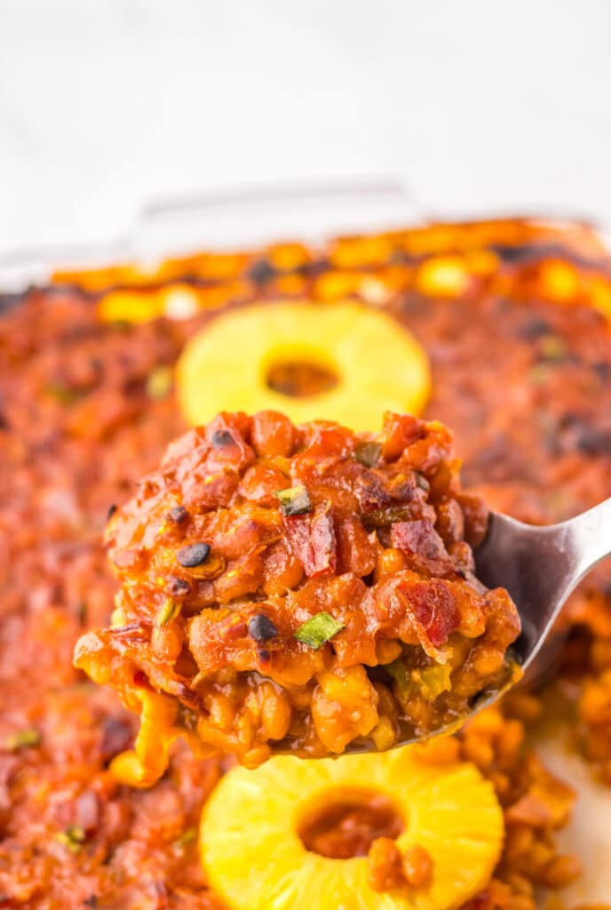 Hawaiian Baked Beans on spoon