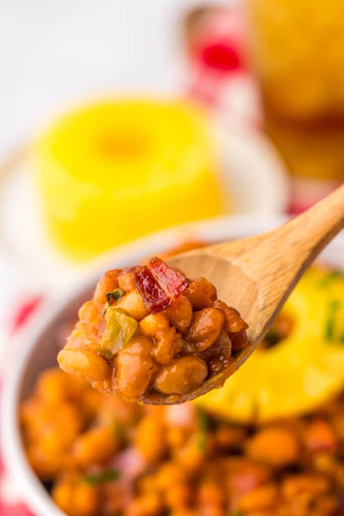 Hawaiian Baked Beans on spoon