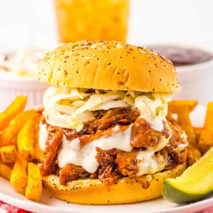 Slow Cooker BBQ Ranch Chicken Sandwiches plated