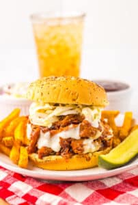 Slow Cooker BBQ Ranch Chicken Sandwiches plated