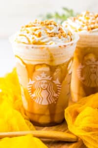 Copycat Starbucks Caramel Ribbon Crunch Frappuccino in hand