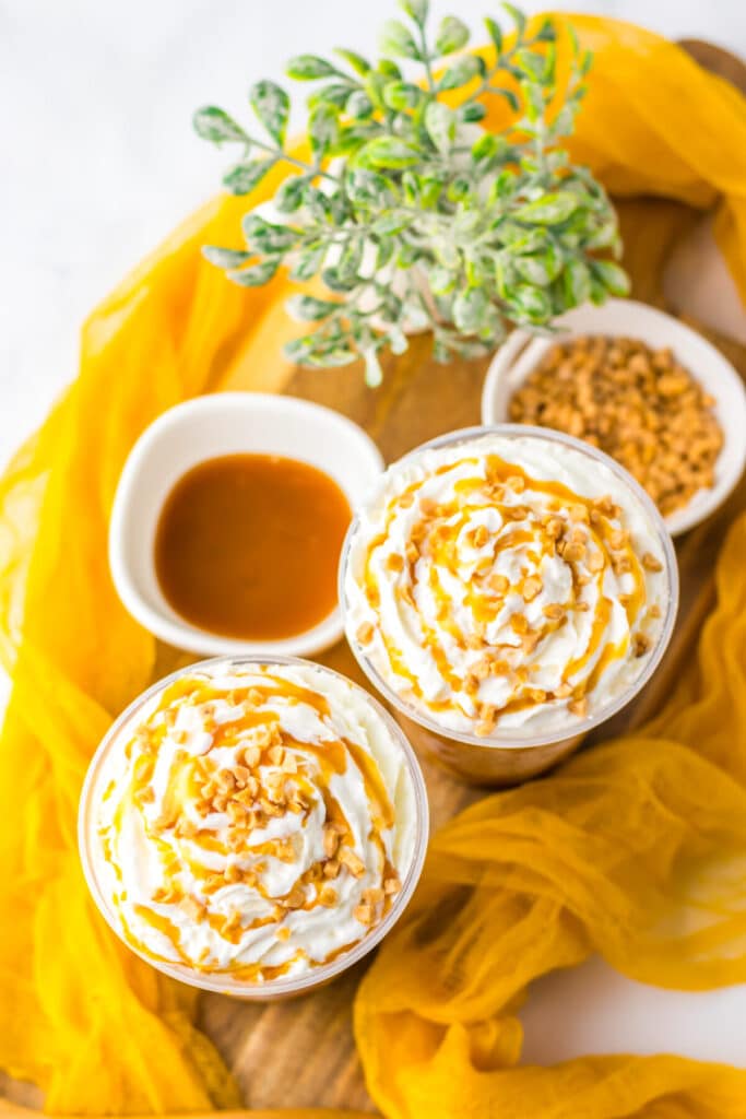 Copycat Starbucks Caramel Ribbon Crunch Frappuccino completed