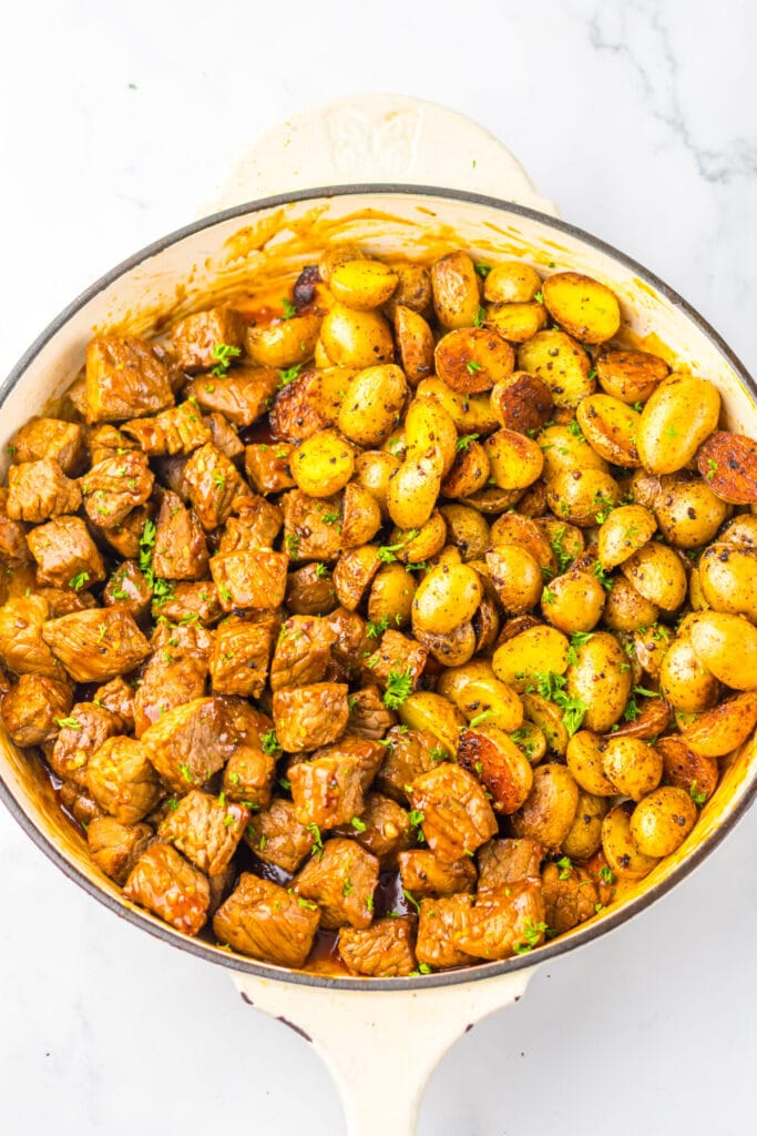 Honey Chipotle Steak and Potatoes in pan