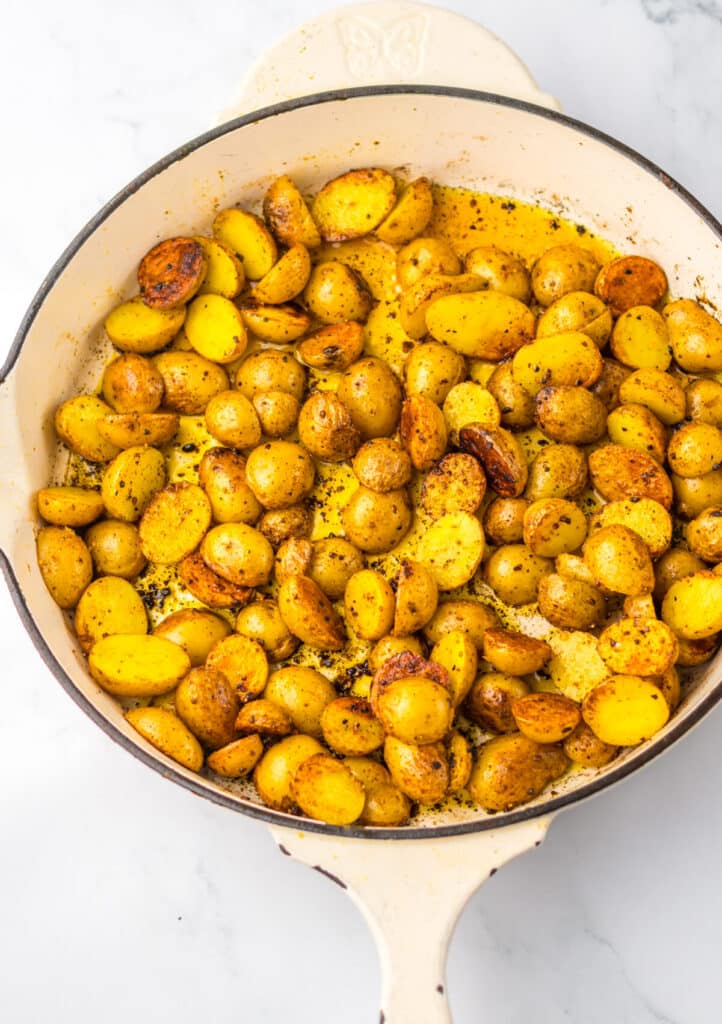Honey Chipotle Steak and Potatoes potatoes in pan