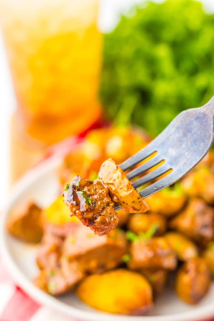 Honey Chipotle Steak and Potatoes on fork