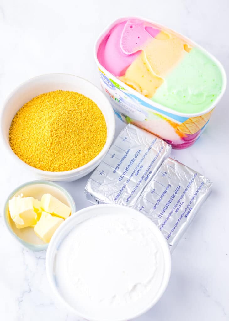 No Bake Rainbow Sherbet Bars ingredients