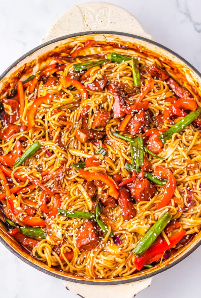 The Best Pork Lo Mein finished in pan