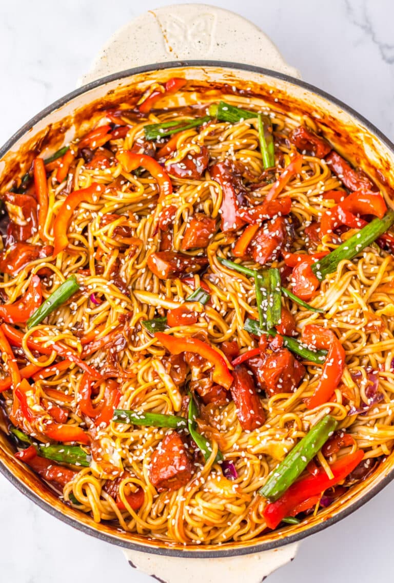 The Best Pork Lo Mein finished in pan