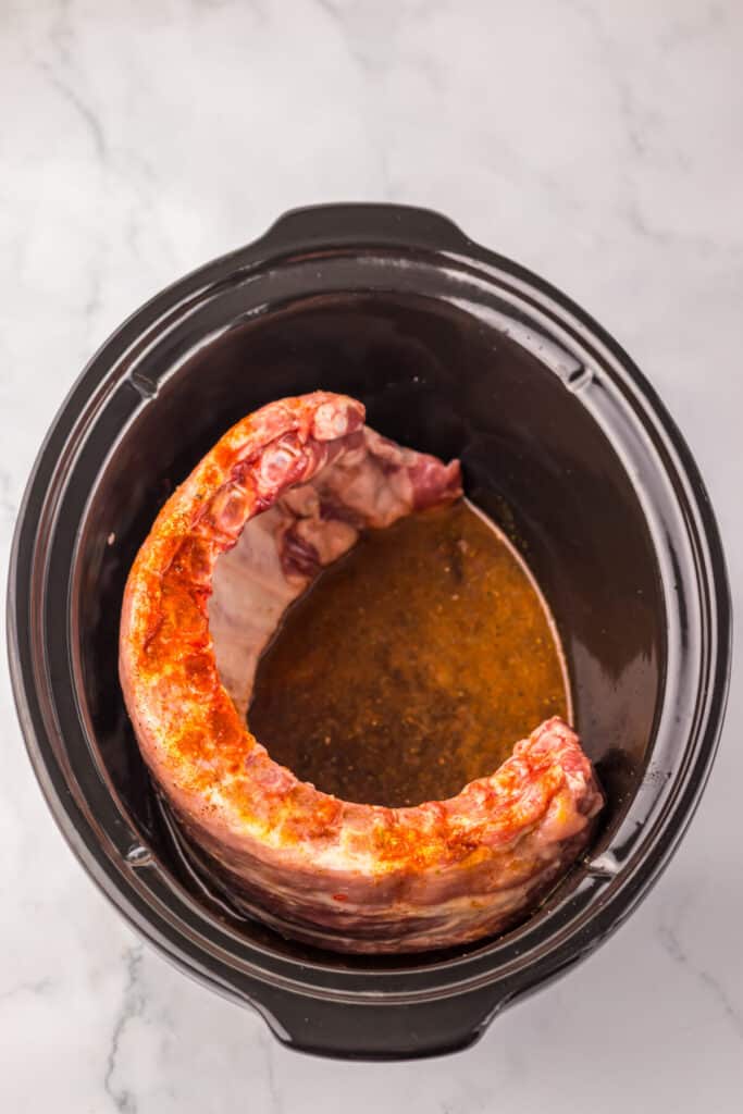 Slow Cooker Cherry Cola Ribs in slow cooker