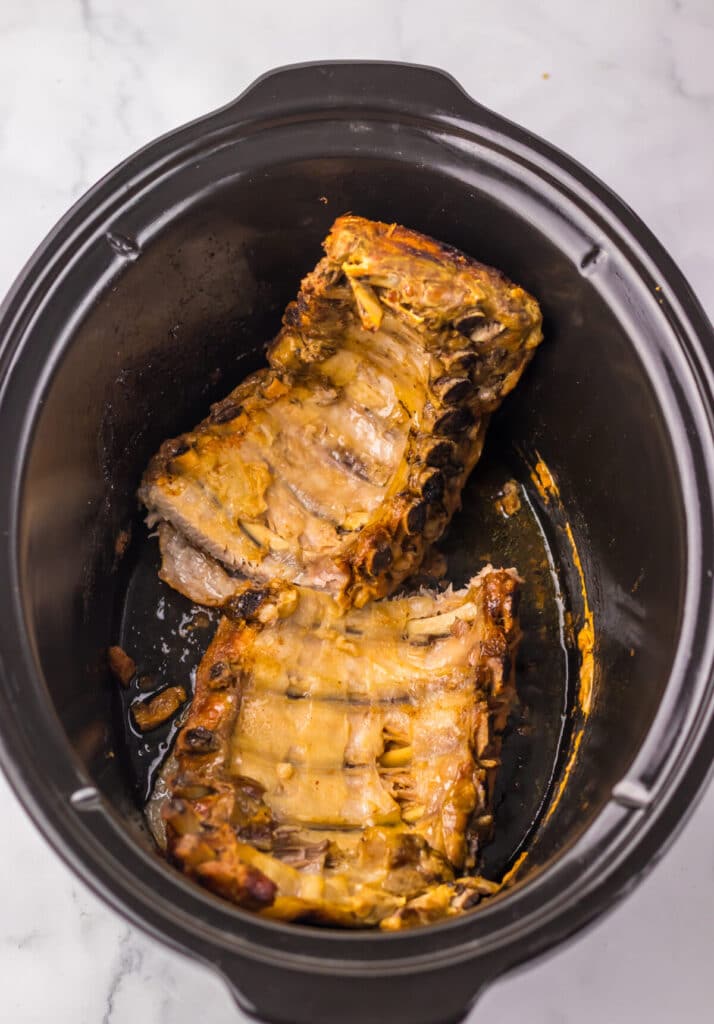 Slow Cooker Cherry Cola Ribs in slow cooker