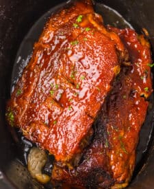 Slow Cooker Cherry Cola Ribs in slow cooker