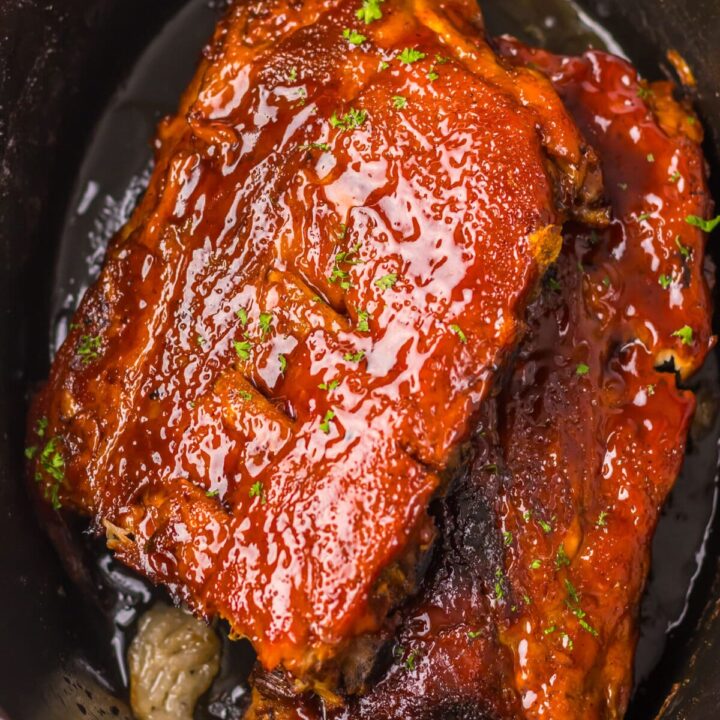 Slow Cooker Cherry Cola Ribs in slow cooker