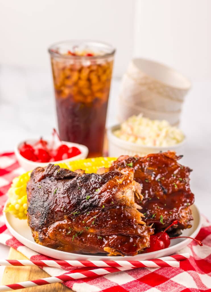Slow Cooker Cherry Cola Ribs plated
