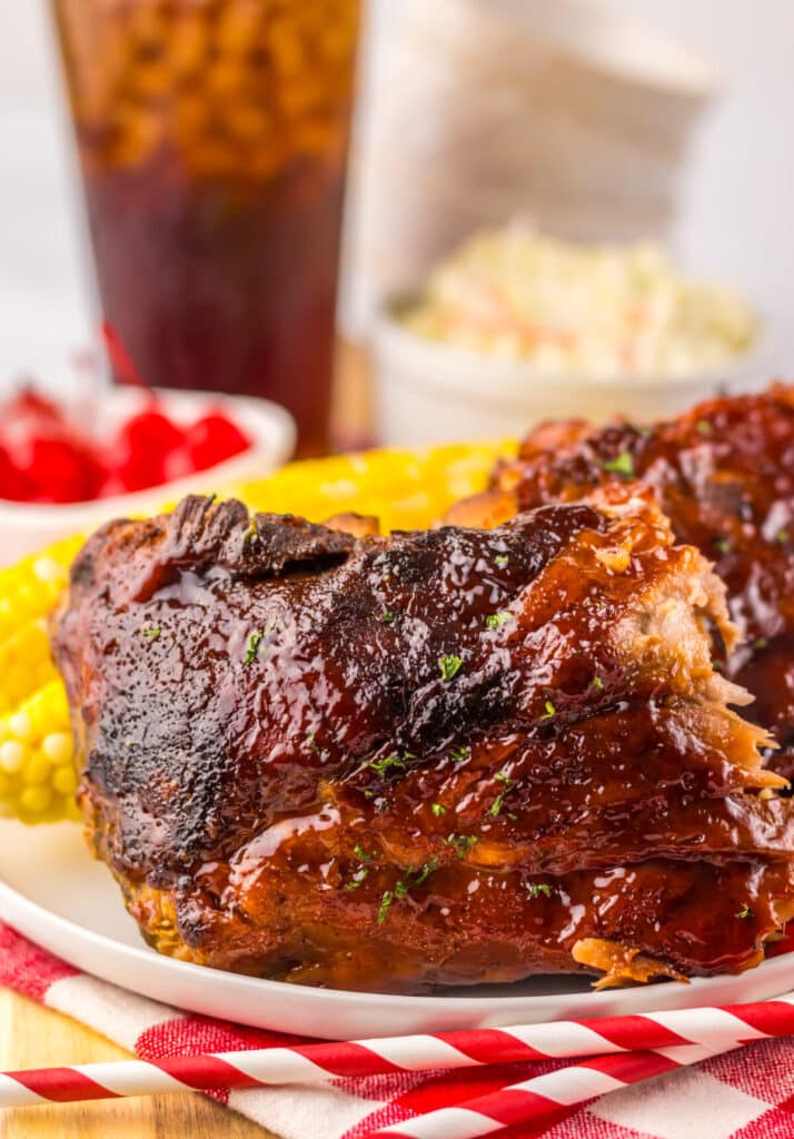Slow Cooker Cherry Cola Ribs plated