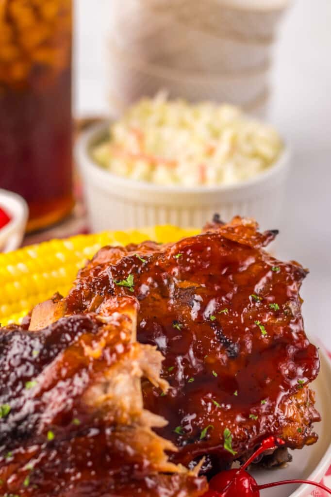 Slow Cooker Cherry Cola Ribs plated
