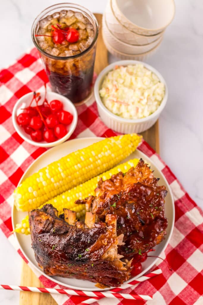 Slow Cooker Cherry Cola Ribs plated