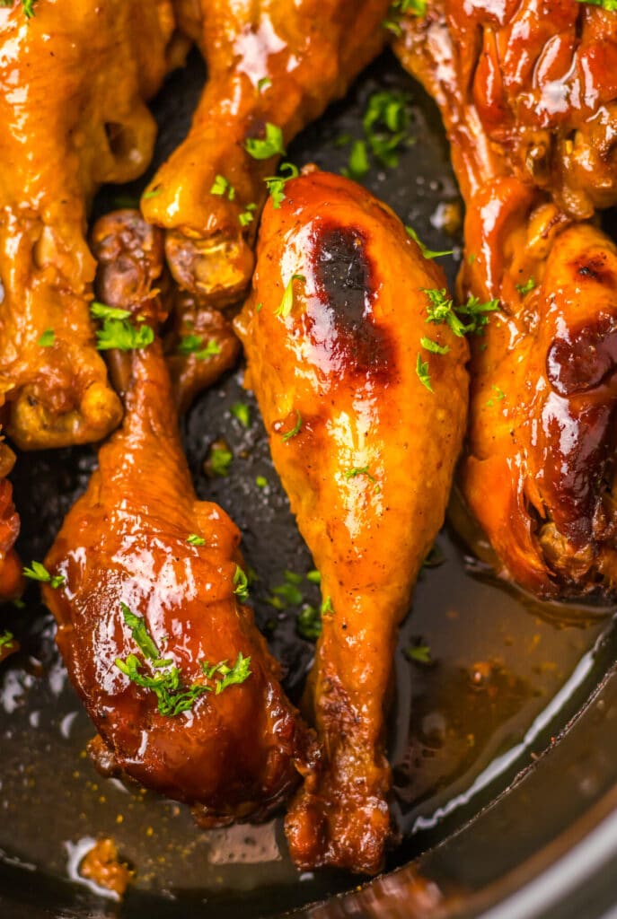 Slow Cooker Dr Pepper BBQ Drumsticks in slow cooker