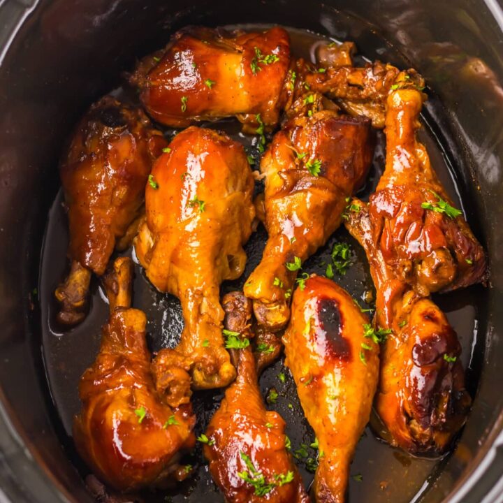 Slow Cooker Dr Pepper BBQ Drumsticks in slow cooker