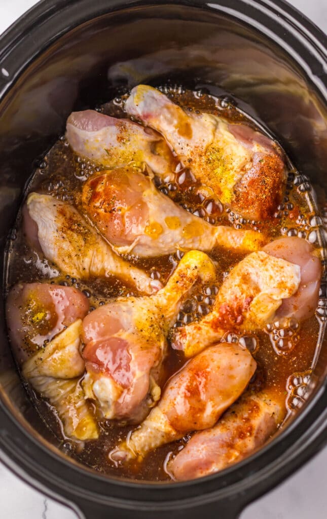 Slow Cooker Dr Pepper BBQ Drumsticks in slow cooker
