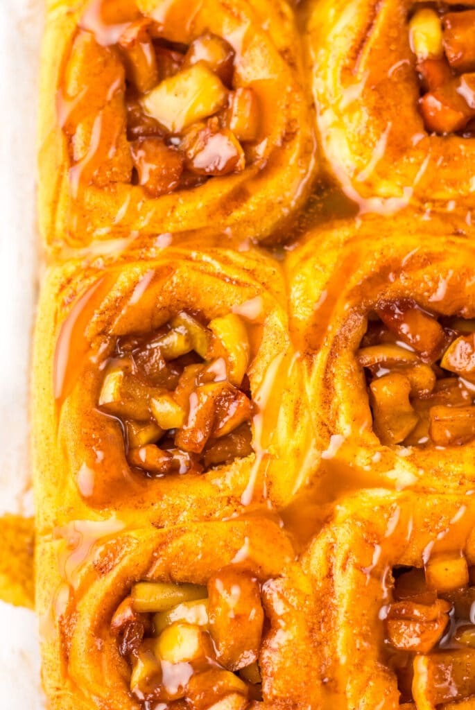 Caramel Apple Hawaiian Rolls in pan
