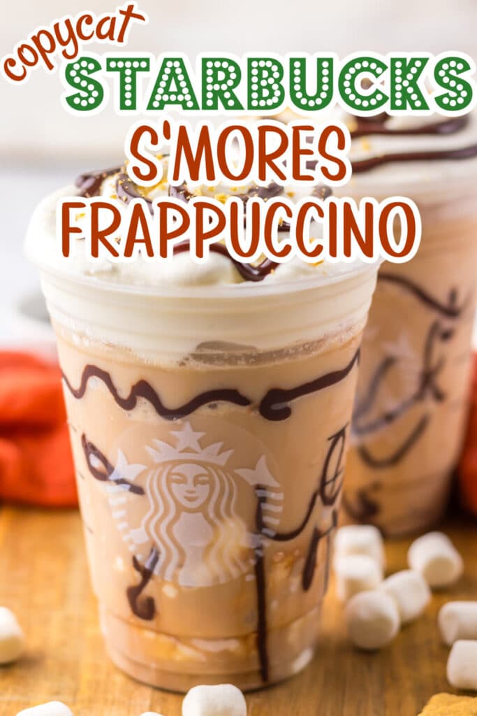 A creamy Copycat Starbucks S’mores Frappuccino layered with chocolate, whipped cream, and graham cracker topping in a clear glass.