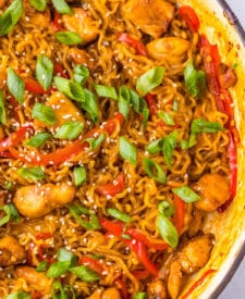 Honey Garlic Chicken Ramen in pan