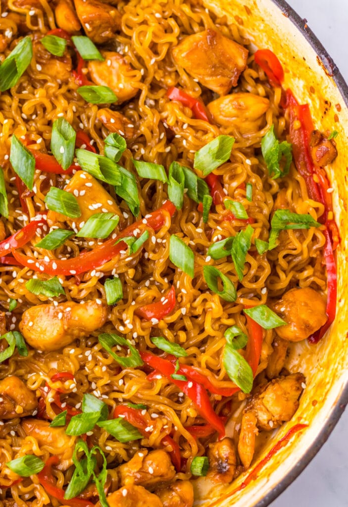 Honey Garlic Chicken Ramen in pan