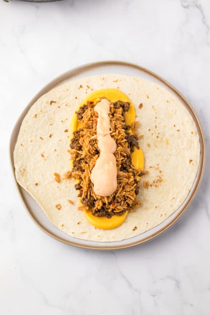 Copycat Taco Bell Grilled Cheese Burritos layers