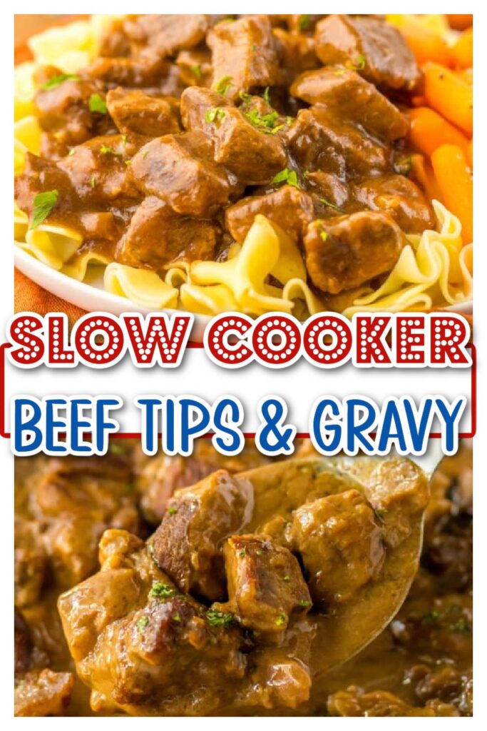 Slow Cooker Beef Tips and Gravy pin