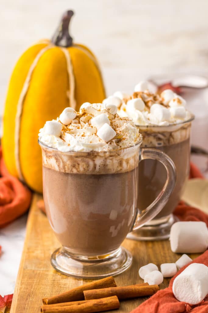 Slow Cooker Pumpkin Spice Hot Chocolate in mugs