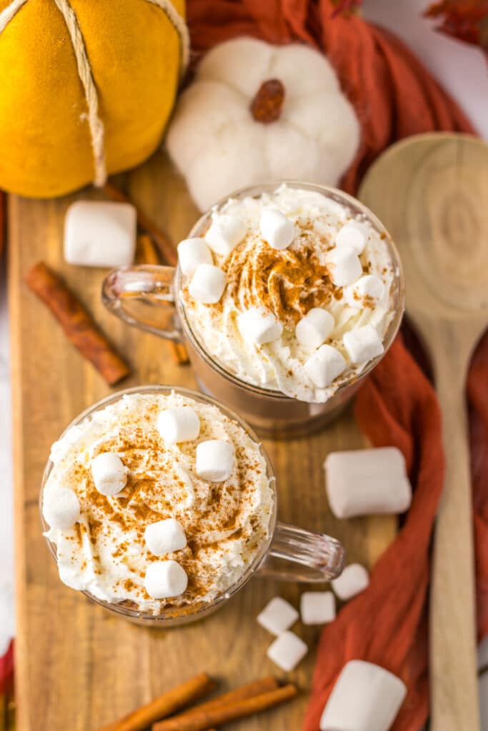 Slow Cooker Pumpkin Spice Hot Chocolate in mugs