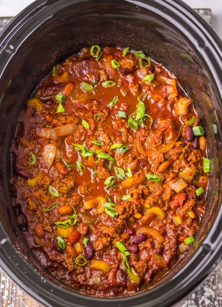 Slow Cooker Wendys Chili in slow cooker