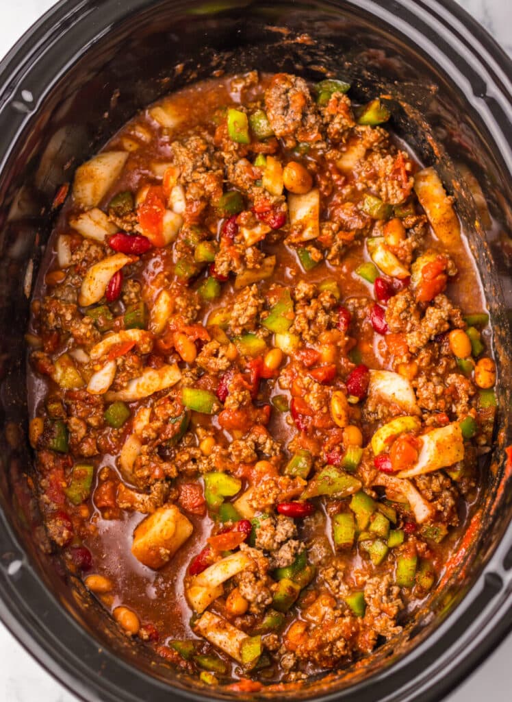 Slow Cooker Wendys Chili in slow cooker