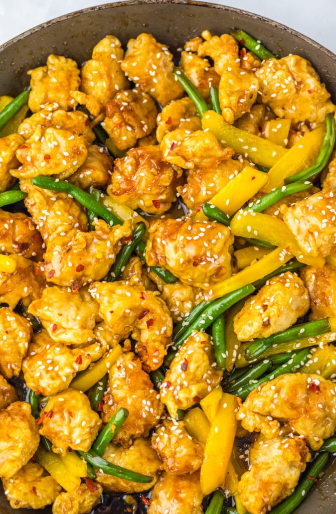 Copycat Panda Express Honey Sesame Chicken in pan