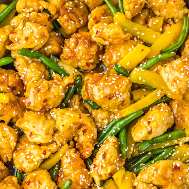 Copycat Panda Express Honey Sesame Chicken in pan