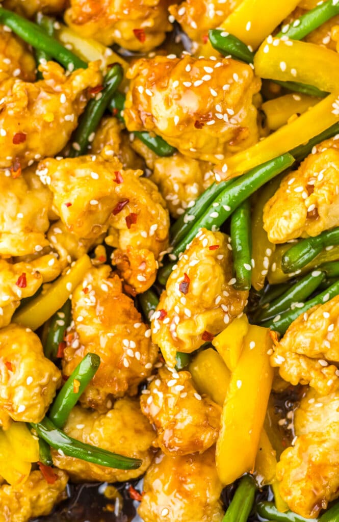 Copycat Panda Express Honey Sesame Chicken in pan