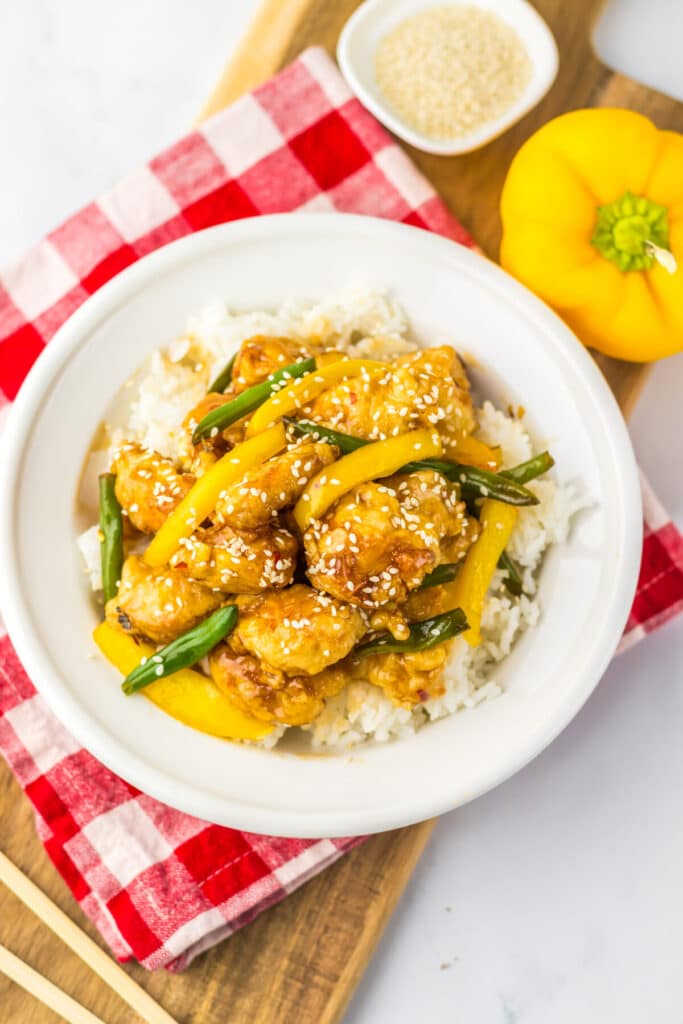 Copycat Panda Express Honey Sesame Chicken plated