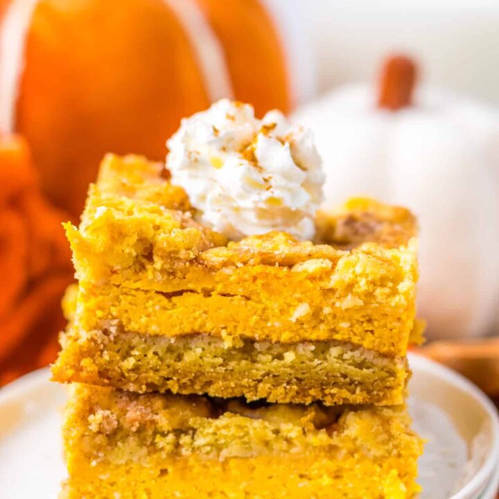 Pumpkin Cheesecake Snickerdoodle Bars plated
