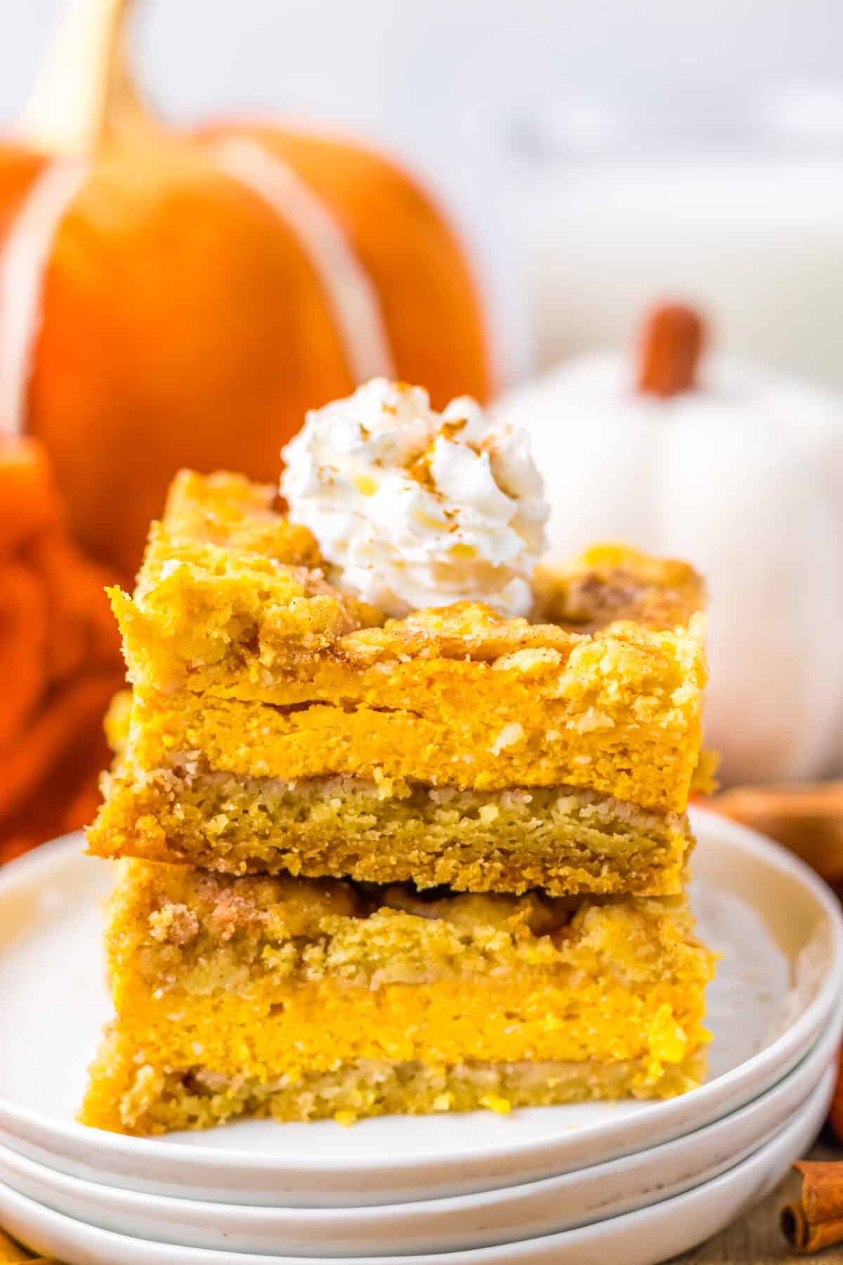 Pumpkin Cheesecake Snickerdoodle Bars plated