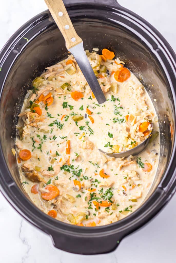 Slow Cooker Turkey and Rice Soup in slow cooker
