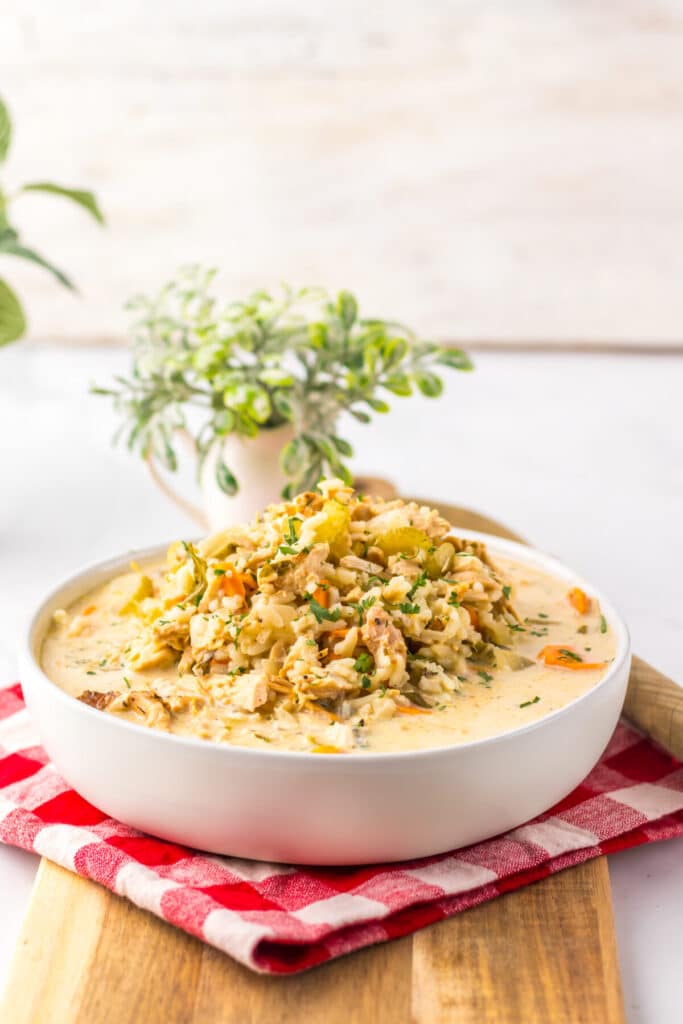 Slow Cooker Turkey and Rice Soup plated